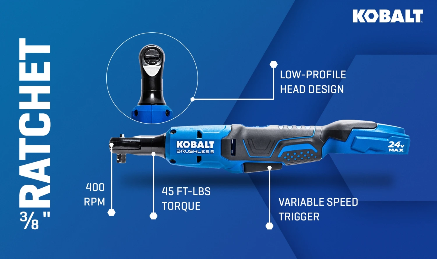 Kobalt 24-volt Variable Speed Brushless 3/8-in Drive Cordless Ratchet Wrench (Battery Not Included And Charger Not Included) 3 Kobalt 24-volt Variable Speed Brushless 3/8-in Drive Cordless Ratchet Wrench (Battery Not Included And Charger Not Included) - Image 3