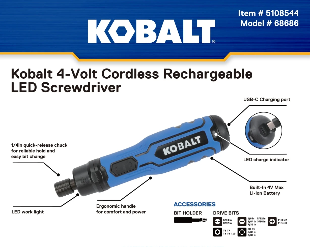 Kobalt 4-volt Max 1/4-in Cordless Screwdriver (Battery Included And Charger Not Included) 6 Kobalt 4-volt Max 1/4-in Cordless Screwdriver (Battery Included And Charger Not Included) - Image 6