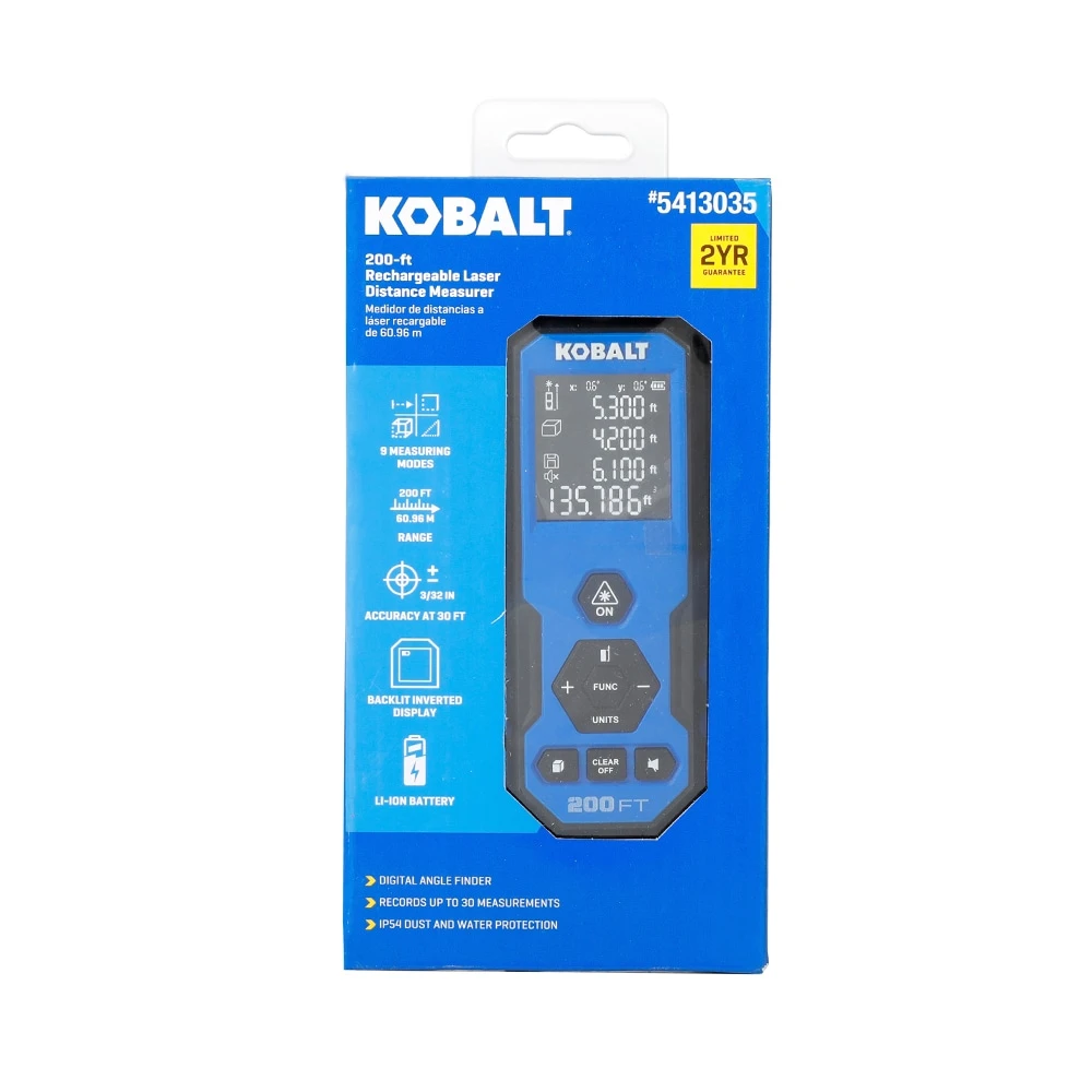 Kobalt 200-ft Indoor Red Laser Distance Measurer With Backlit Display 3 Kobalt 200-ft Indoor Red Laser Distance Measurer With Backlit Display - Image 3