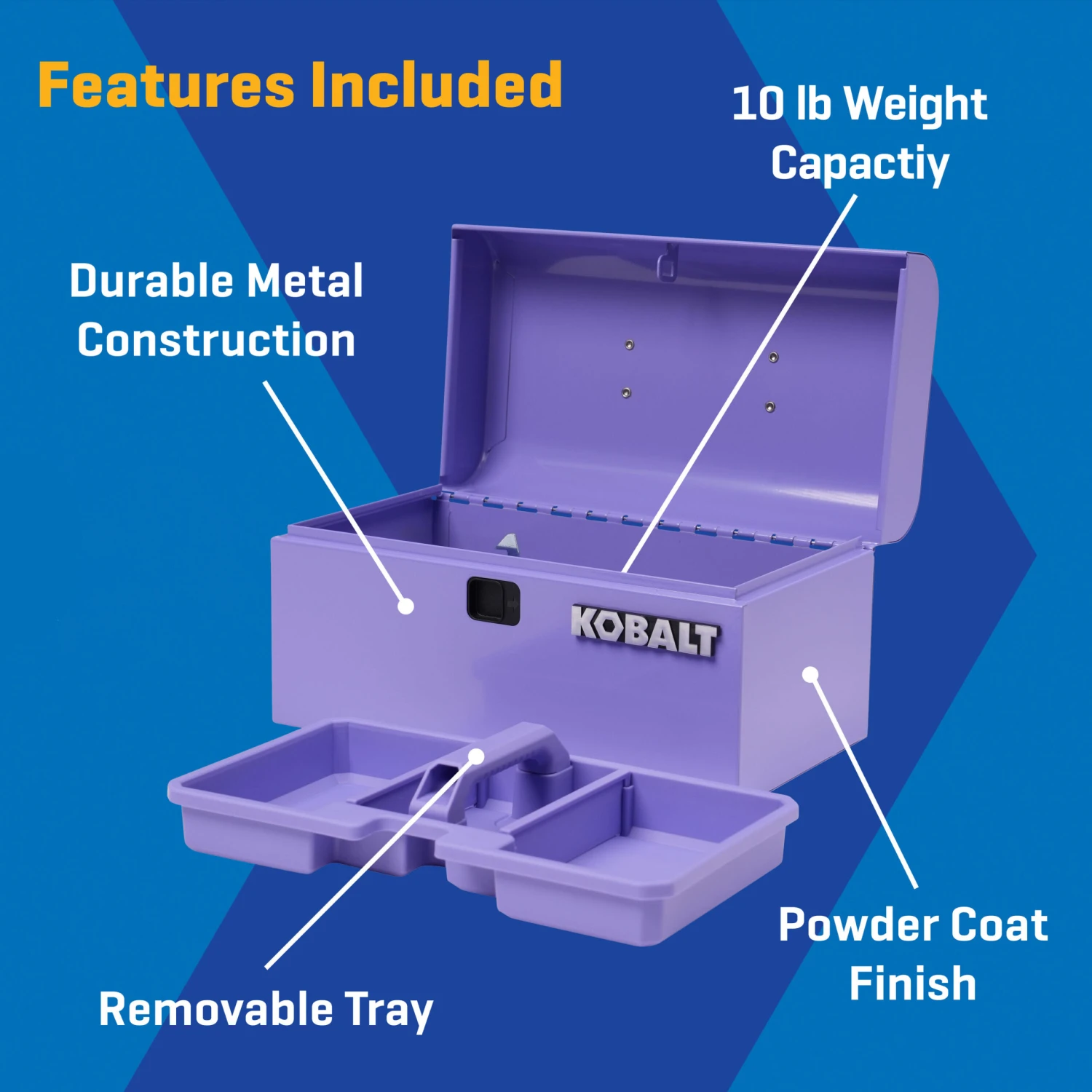 Kobalt Portable Mini Toolbox 10.83-in W X 5.91-in H X 5.91-in D Lavender Steel Tool Box 3 Kobalt Portable Mini Toolbox 10.83-in W X 5.91-in H X 5.91-in D Lavender Steel Tool Box - Image 3