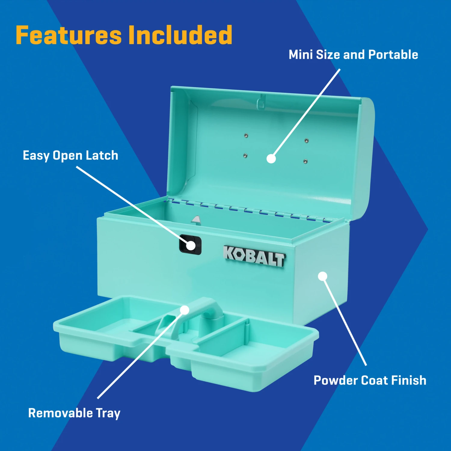 Kobalt Portable Mini Toolbox 10.83-in W X 5.91-in H X 5.91-in D Teal Steel Tool Box 3 Kobalt Portable Mini Toolbox 10.83-in W X 5.91-in H X 5.91-in D Teal Steel Tool Box - Image 3
