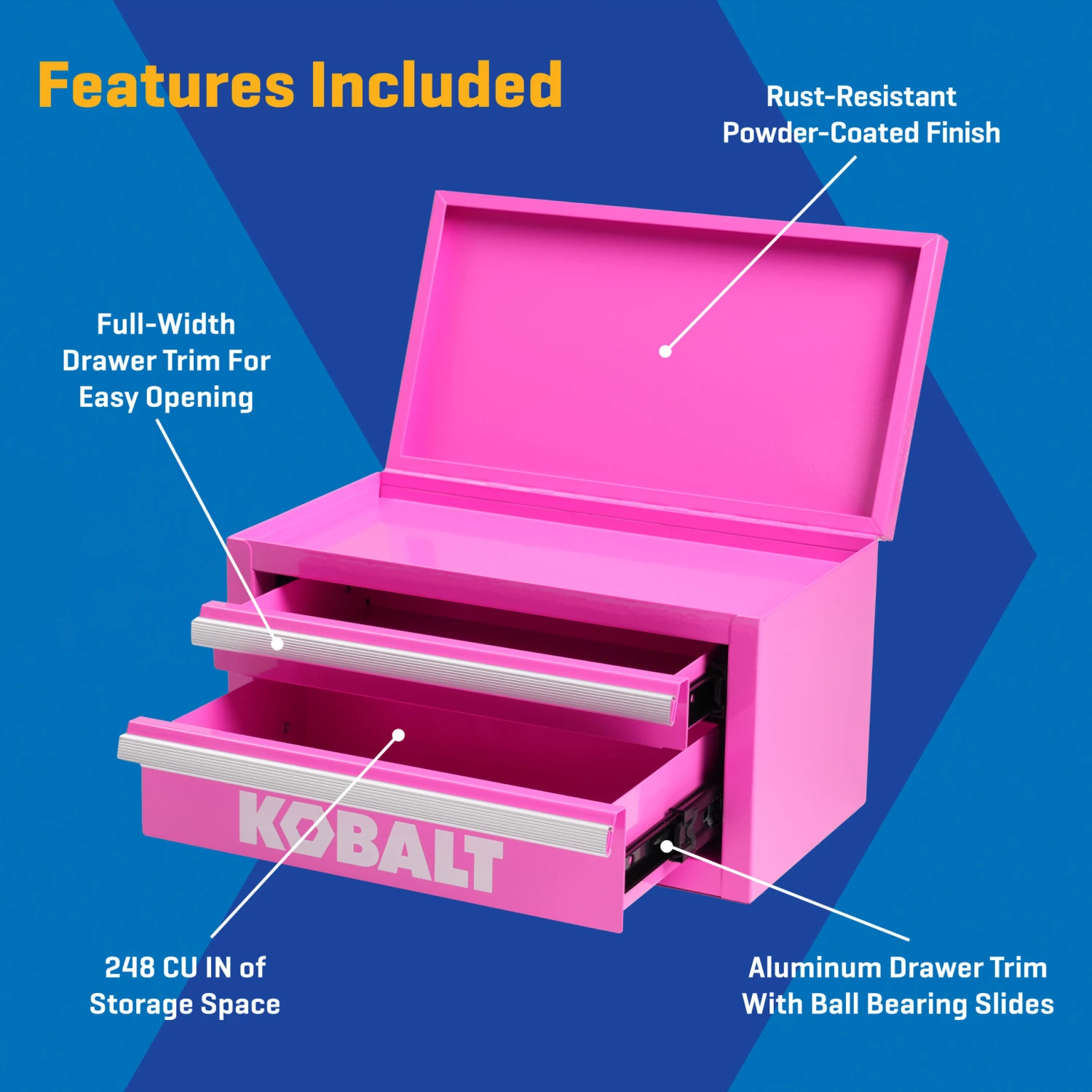 Kobalt Portable Tool Boxes 10.83-in W X 5.91-in H X 5.91-in D 2 -Drawer Hot Pink Steel Tool Box 3 Kobalt Portable Tool Boxes 10.83-in W X 5.91-in H X 5.91-in D 2 -Drawer Hot Pink Steel Tool Box - Image 3