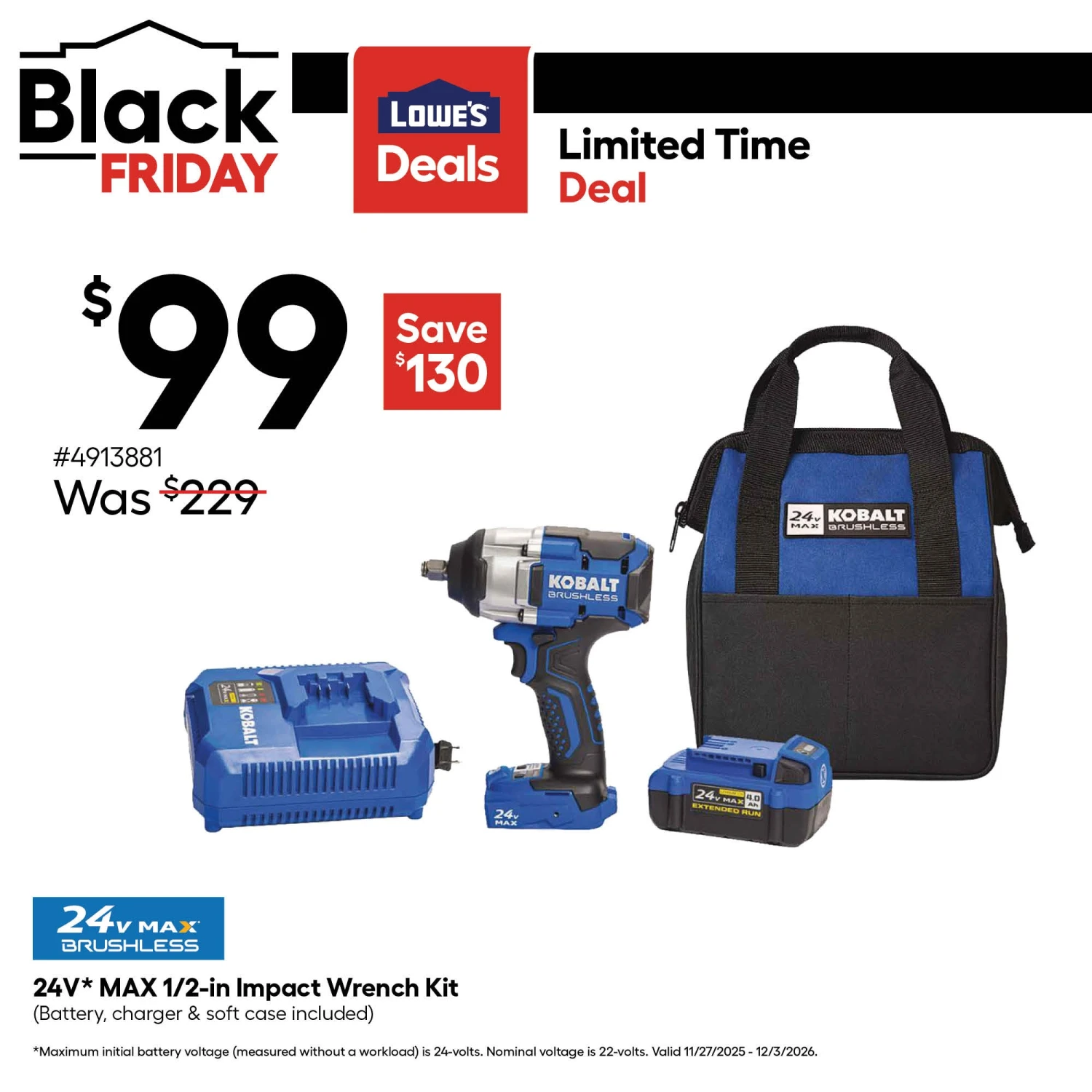 Kobalt 24-volt Variable Speed Brushless 1/2-in Drive Cordless Impact Wrench (Battery Included And Charger Included) 2 Kobalt 24-volt Variable Speed Brushless 1/2-in Drive Cordless Impact Wrench (Battery Included And Charger Included) - Image 2